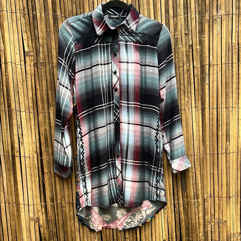Tolani Multicolor Plaid Shirt XS Soft Blouse